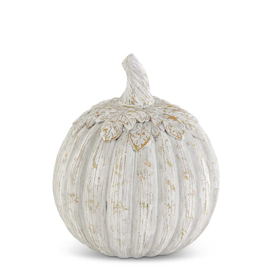 Distressed White Carved Resin Pumpkin (Various Sizes)