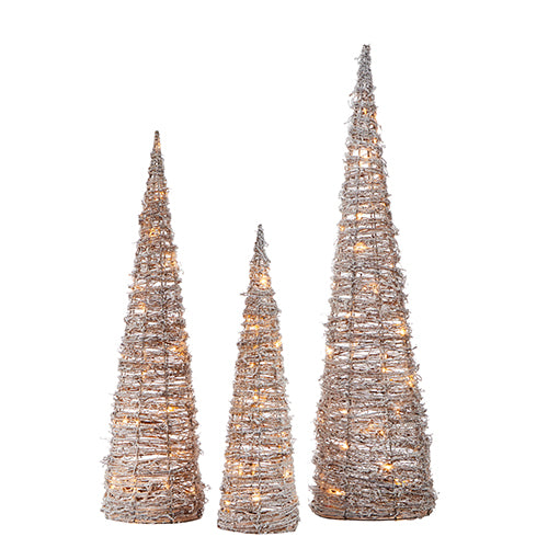 Snowy Lighted Cone Tree (Various Sizes)