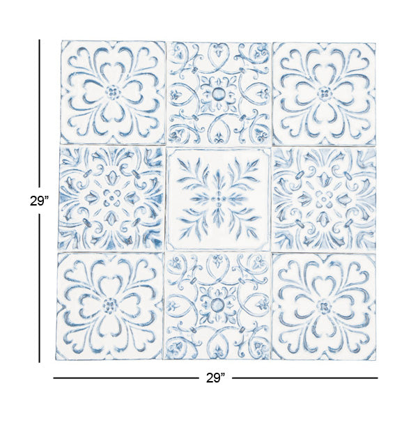 Metal Wall Art with Blue Floral Designs