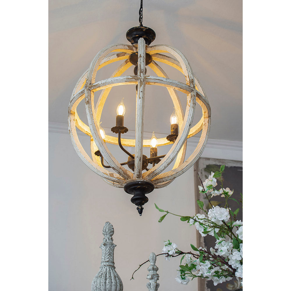 White Orb Wood Chandelier