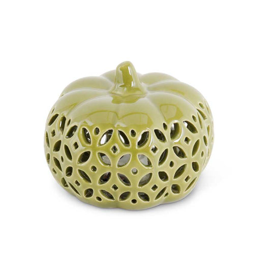Ceramic Cutout LED Pumpkin, Green