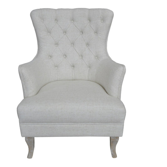 Tufted Wing Chair, Ivory