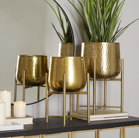 Hammered Gold Metal Modern Planter (Various Sizes)