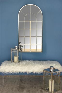 White Arched Metal Framed Wall Mirror