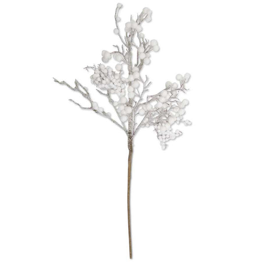 30" Flocked Berry Stem, White