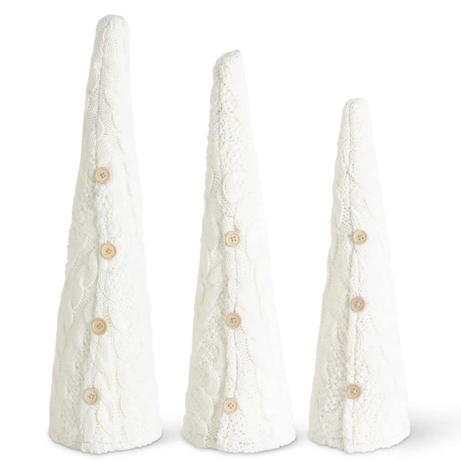 White Cable Knit Cone Trees with Buttons (Various Sizes)