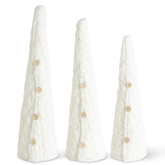 White Cable Knit Cone Trees with Buttons (Various Sizes)