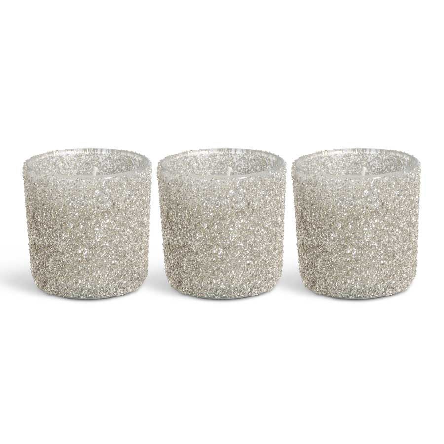 Small Silver Textured Glass Votive Candle (Various Scents)