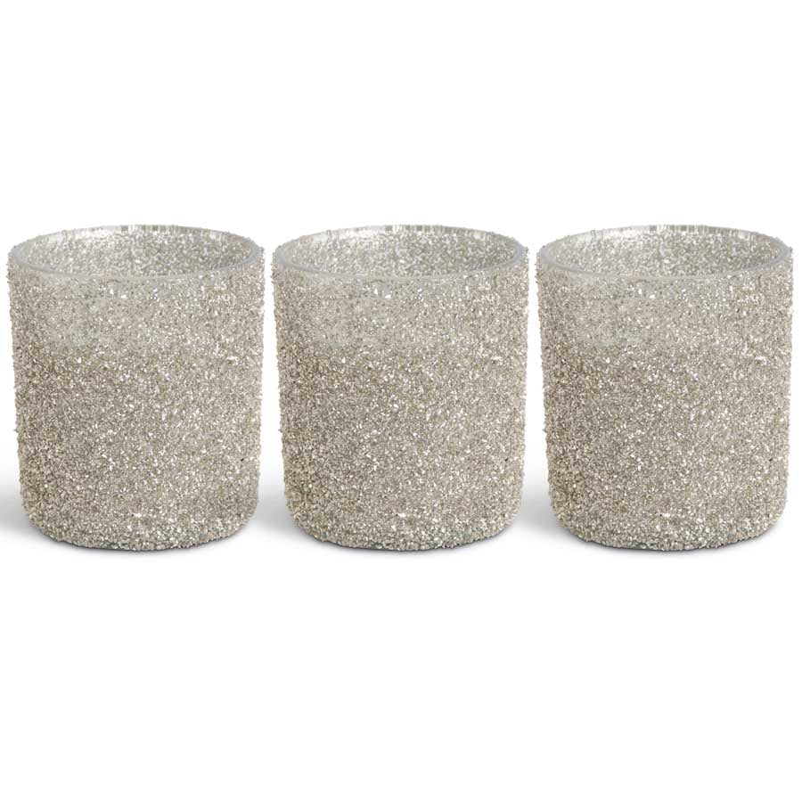 Medium Silver Textured Glass Votive Candle (Various Scents)