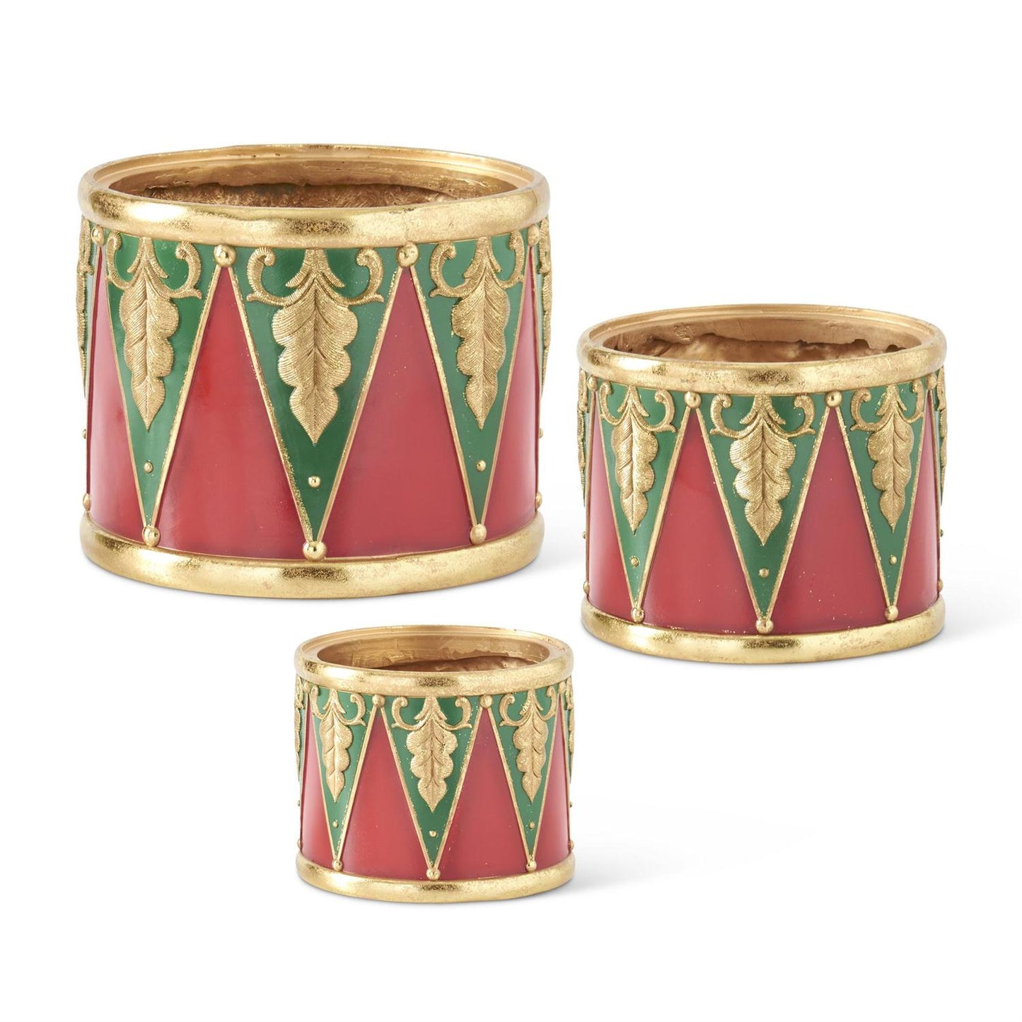 Red, Green & Gold Resin Nesting Drum Containers/Risers (Various Sizes)