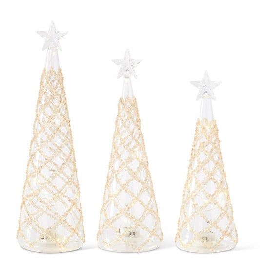 Clear Gold Glass LED Lattice Cone Tree (Various Sizes)