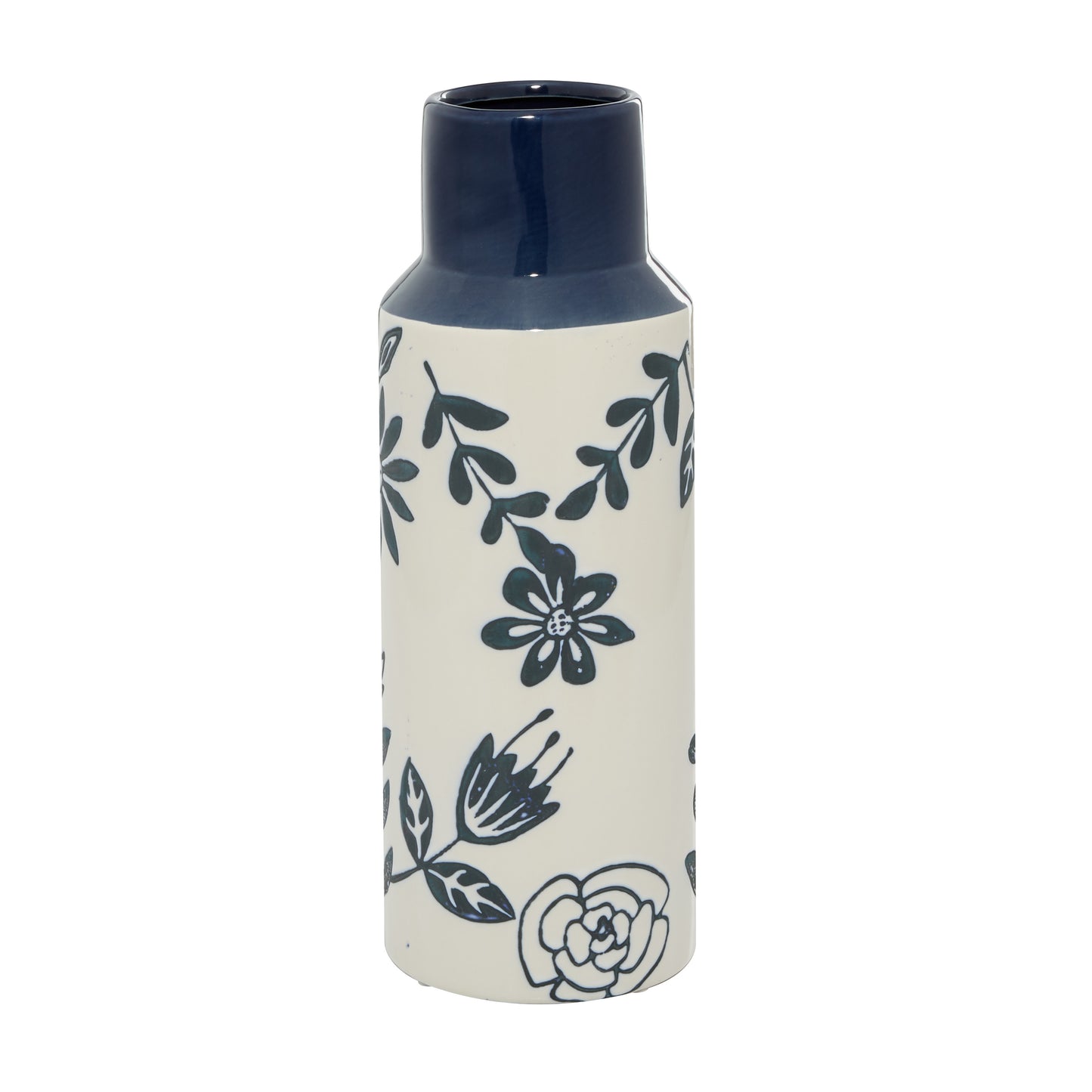 Blue Ceramic Vase with Flower Design