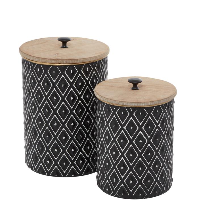 Wood and Metal Canisters, Set of 2