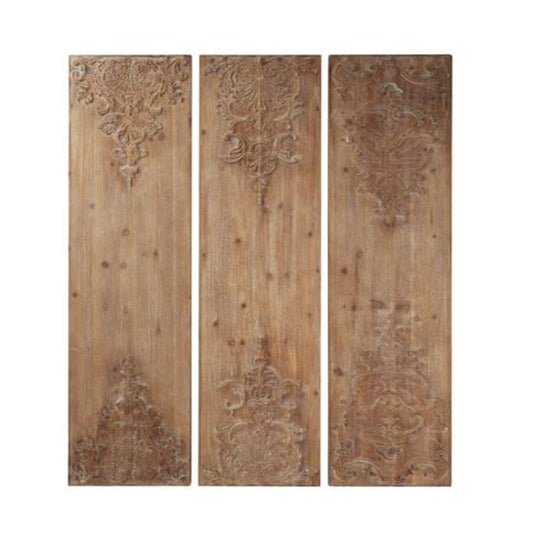 Carved Wood Wall Panels, Set of 3