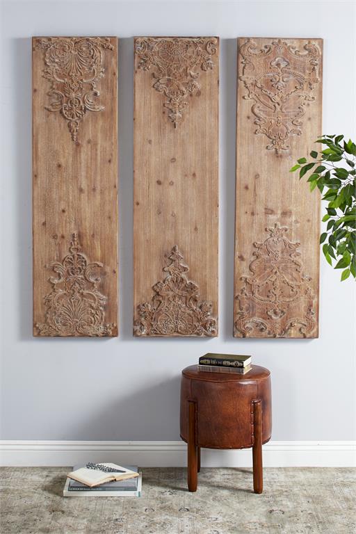 Carved Wood Wall Panels, Set of 3
