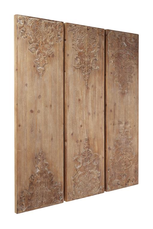 Carved Wood Wall Panels, Set of 3