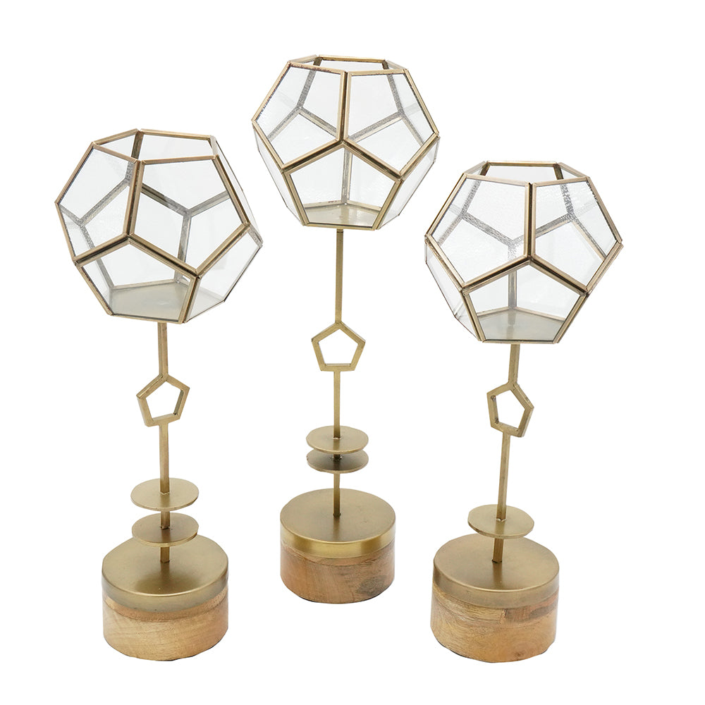 Geo Glass and Gold Lanterns, Set of 3