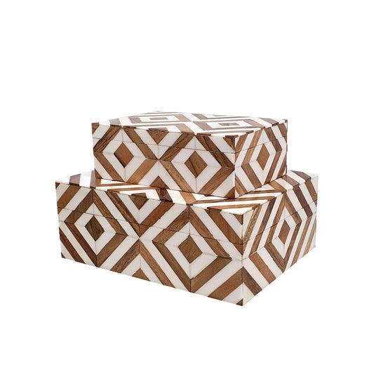 Wooden Lidded Boxes, Set of 2
