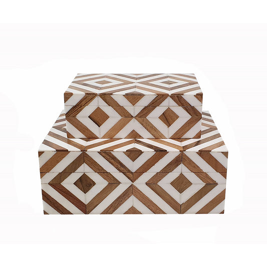 Wooden Lidded Boxes, Set of 2