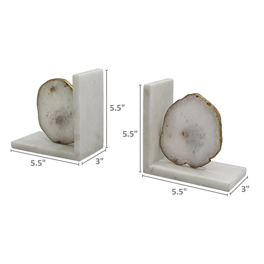 White Agate and Marble Bookends, Set of 2