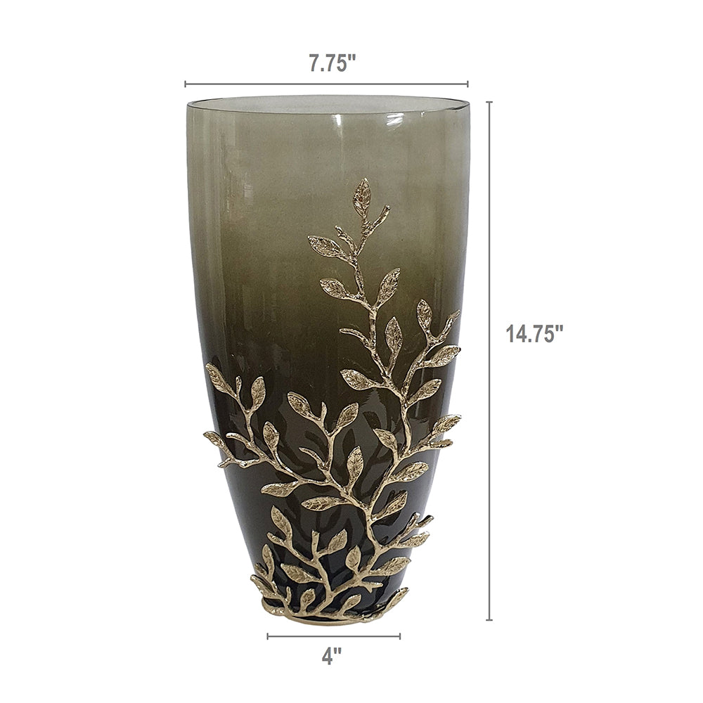 Green Glass Vase With Gold Leafing