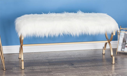 Faux Fur Bench, White
