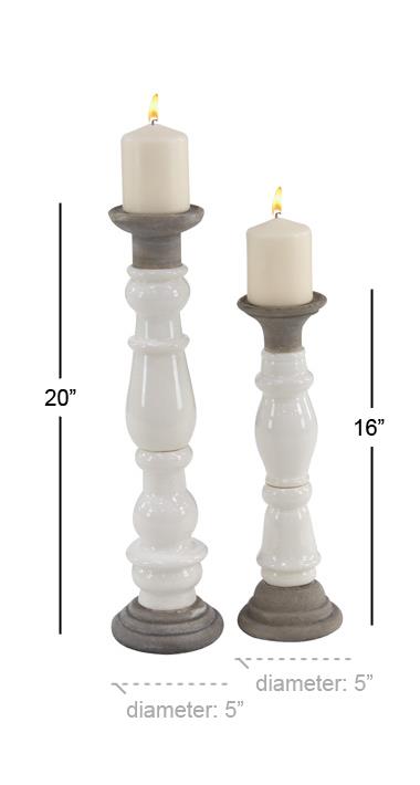 White Stoneware Candleholders, Set of 2