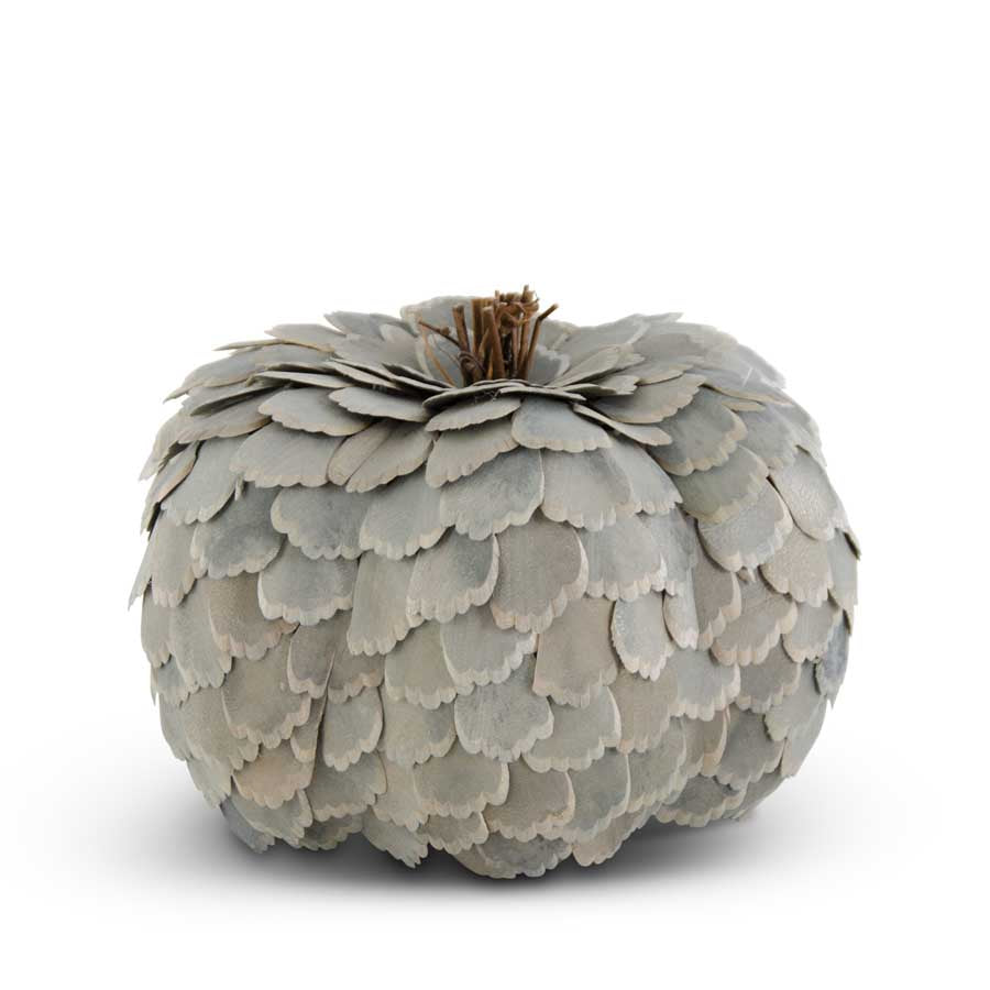 Large Scalloped Wood Chip Pumpkin, Sage Green