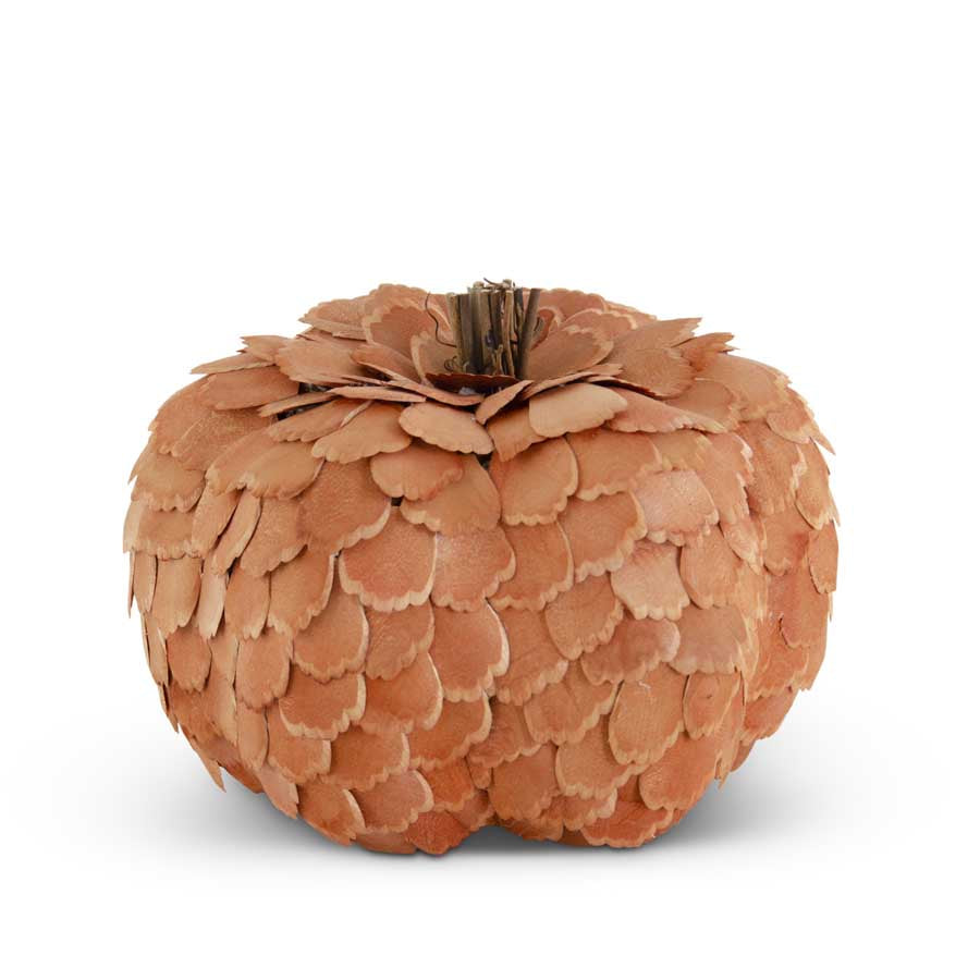 Large Scalloped Wood Chip Pumpkin, Orange