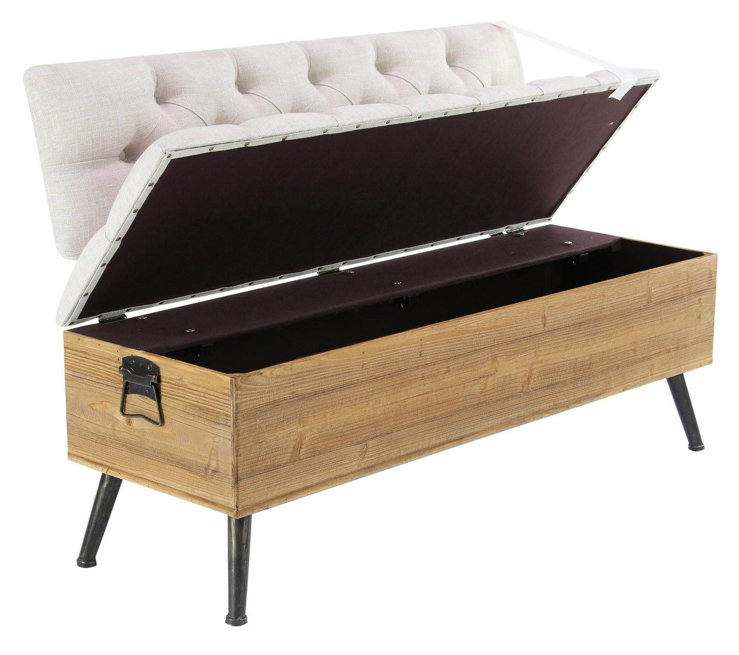 Wood & Metal Fabric Storage Bench