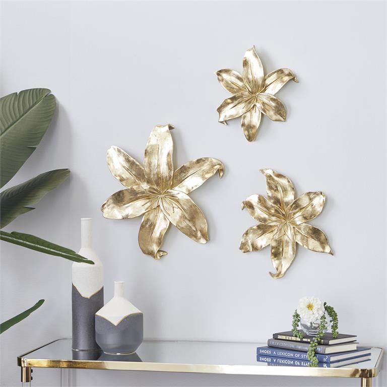 Gold Flower Plastic Wall Decor, Set of 3