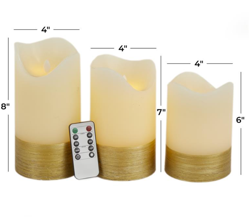 White Wax Flameless Candles, Set of 3