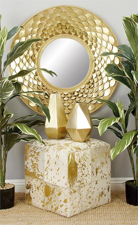 Gold Leather Glam Ottoman