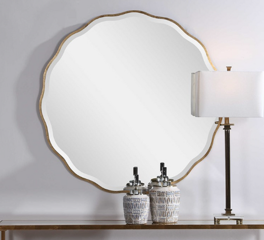 Aneta Round Mirror, Gold 42"