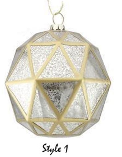 Geometric Glass Ornament, Silver & Gold (Various Styles)