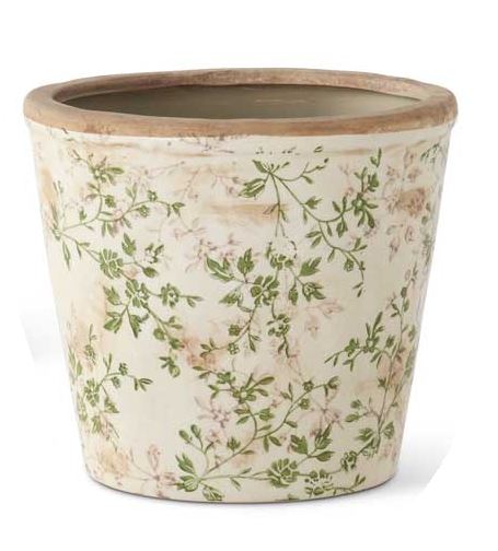 Cream & Green Floral Ceramic Pot (Various Sizes)