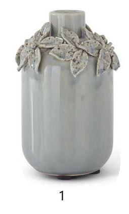 Light Blue Ceramic Vase with Raised Flower Design (Various Sizes and Styles)