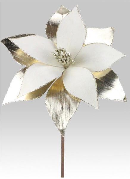 22" Metallic/Fabric Poinsettia Stem, Champagne/White