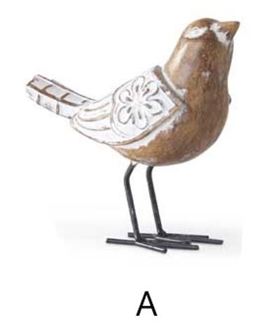 Whitewashed Resin Carved Bird with Metal Legs (Various Styles)