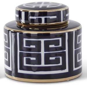 Blue & White with Gold Greek Key Lidded Porcelain Container (Various Sizes)
