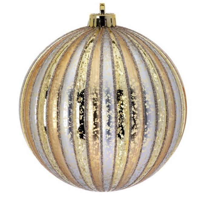 Gold & Silver Striped Ball Ornament, 150mm