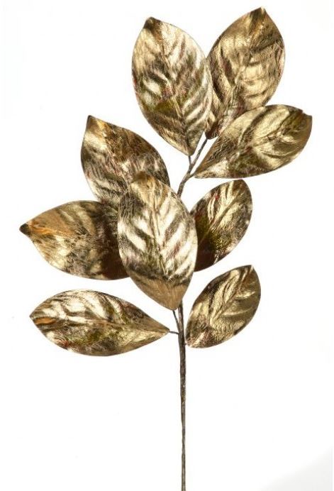 24" Metallic Magnolia Leaf Spray