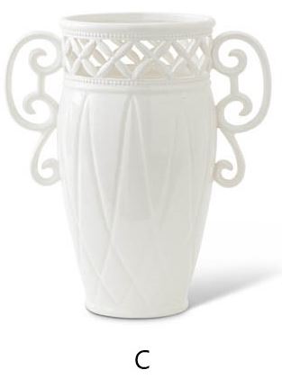 White Ceramic Vase with Ornate Rim (Various Styles)