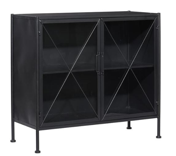 Black Metal Geometric Cabinet w/ Glass Doors