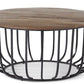 36" Black Metal Cage Coffee Table w/ Wood Top