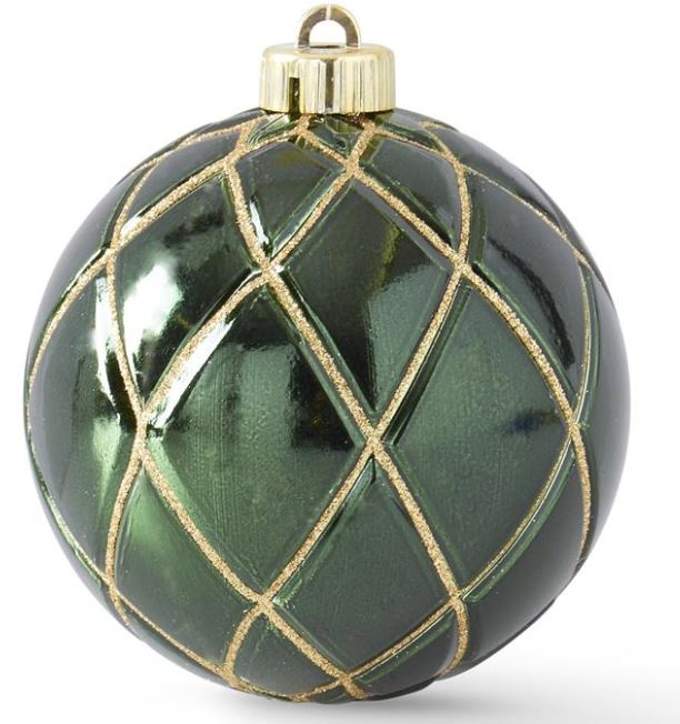 Glitter Shatterproof Ball Ornament, Green w/Gold (Various Sizes)