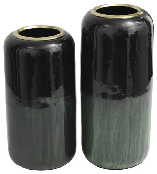 Green Metal Streaked Vase w/ Gold (Various Sizes)