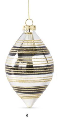 Black and Hold Glittered Stripe Mirrored Glass Ornament (Various Styles)