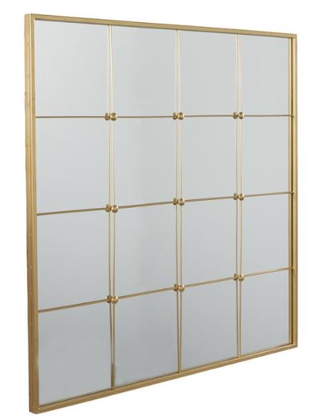 Window Pane Metal Framed Mirror, Gold