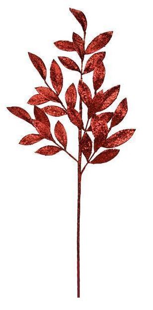 31" Glitter Bay Leaf Spray, Red